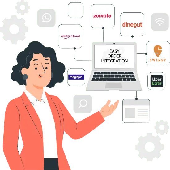 Connected restaurant ecosystem—POS, QR ordering, printers, kitchen, and aggregators in one network